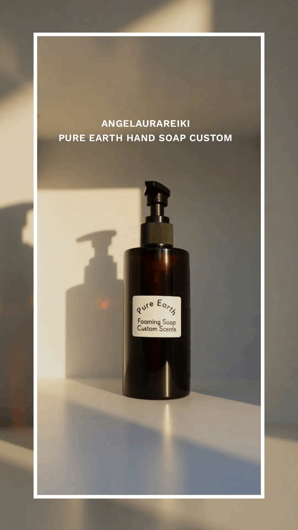 Pure Earth custom foaming hand wash under high-contrast side lighting.