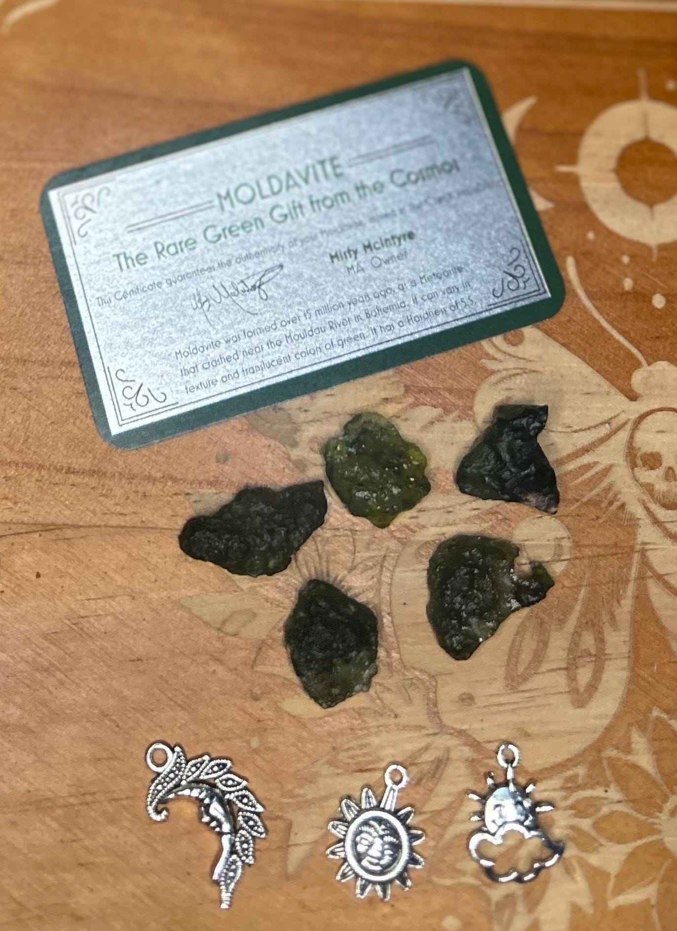 Authentic Moldavite Raw Crystal, Certified Czech Tektite Stone 2.5 g