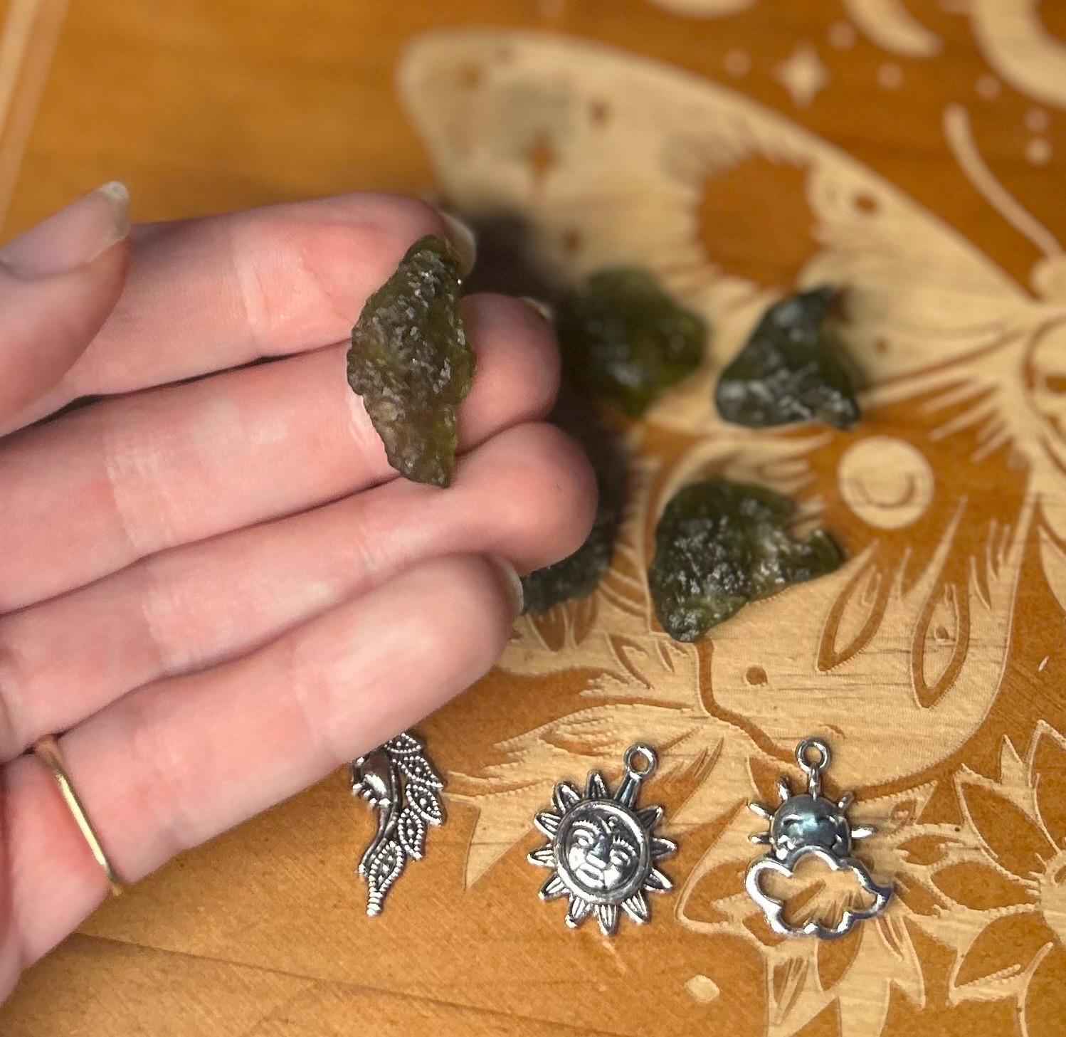 Authentic Moldavite Raw Crystal, Certified Czech Tektite Stone 2.5 g