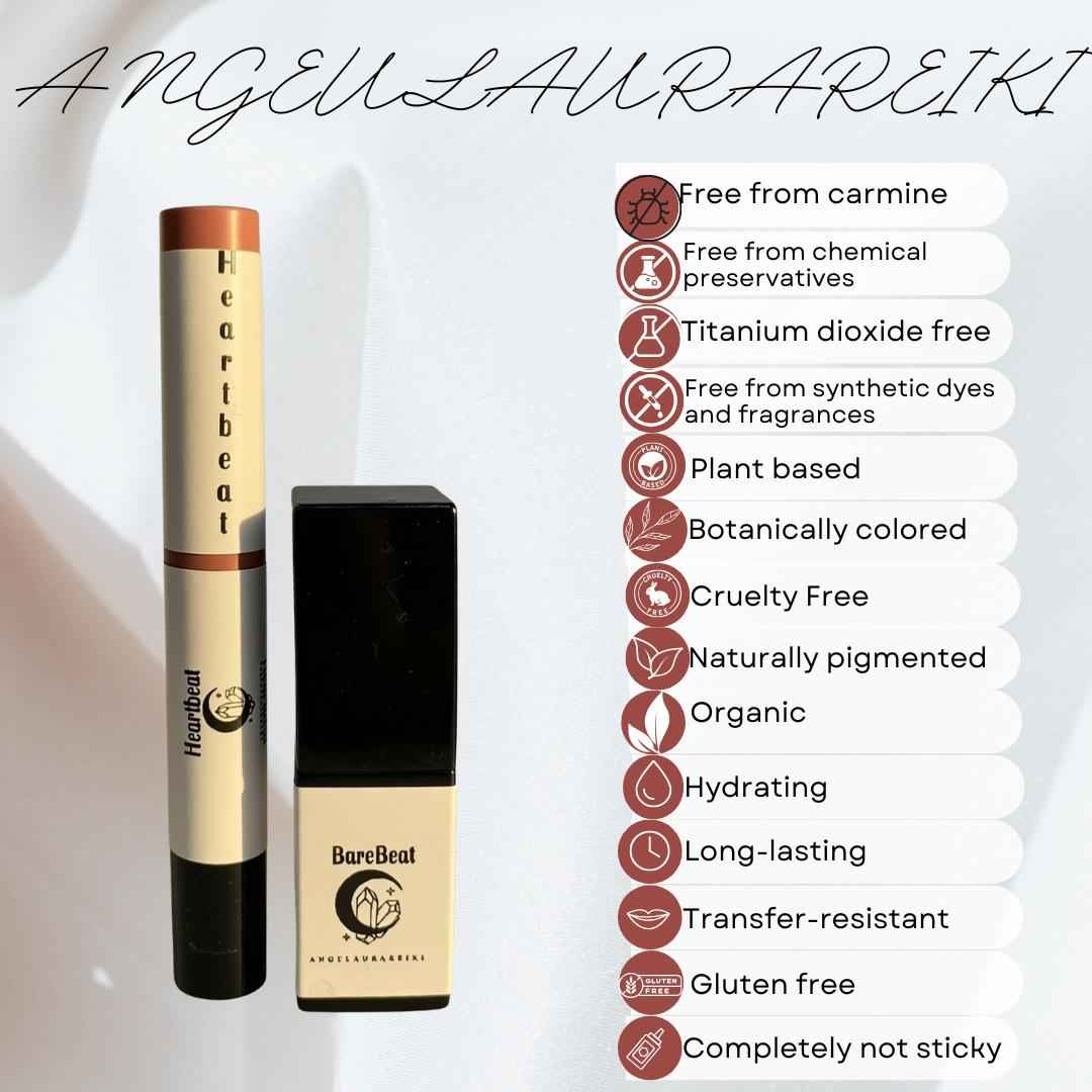 angelaurareiki Botanical Lipstick Collection | BareBeat (Nude) Heartbeat (Red) - Organic Natural | Titanium Dioxide Free | Carmine Free
