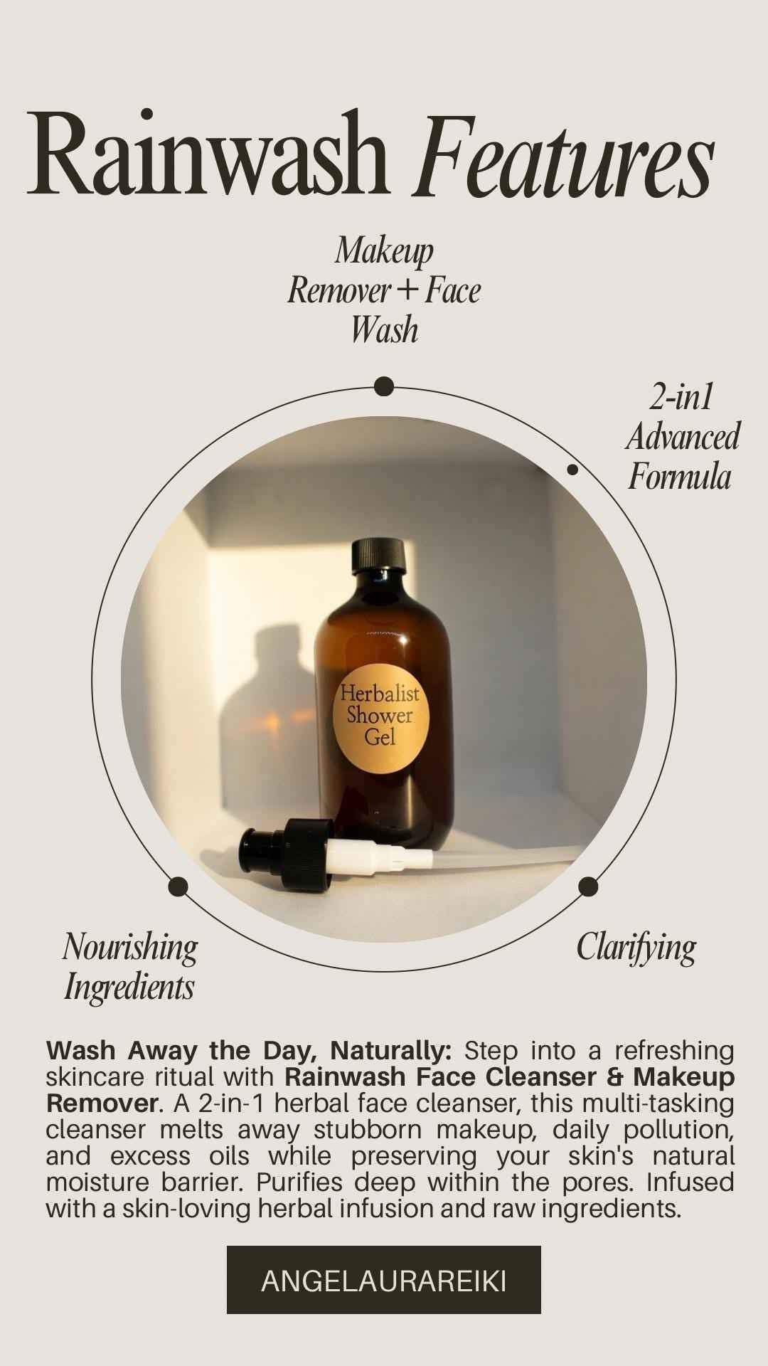 Rainwash Face Cleanser / Makeup Remover, Vegan & Organic Face Wash, Clarifying, Raw Ingredients, Advanced 2-in-1 Formula, Choose Your Scent